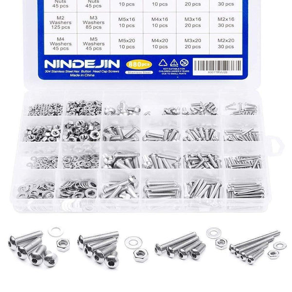 880Pcs M2 M3 M4 M5 Hex Hexagon Socket Screw Set Stainless Steel Flat Round Cap Head Screw Kit Bolts And Nuts Allen Bolts Set