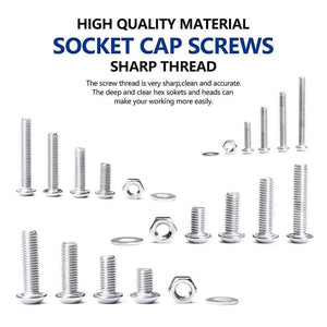 880Pcs M2 M3 M4 M5 Hex Hexagon Socket Screw Set Stainless Steel Flat Round Cap Head Screw Kit Bolts And Nuts Allen Bolts Set