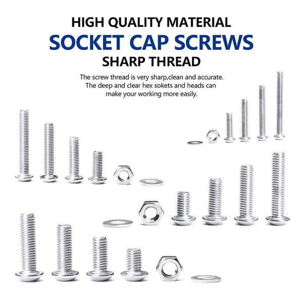 880Pcs M2 M3 M4 M5 Hex Hexagon Socket Screw Set Stainless Steel Flat Round Cap Head Screw Kit Bolts And Nuts Allen Bolts Set