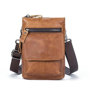 Planet Gates 8868BI1yellowcoffee Men Bags Genuine Leather Waist Pack Small Crossbody Messenger Bag Men Shoulder Bags Belt Phone Pouch Bag Male Pouch 8868