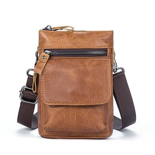 Planet Gates 8868BI1yellowcoffee Men Bags Genuine Leather Waist Pack Small Crossbody Messenger Bag Men Shoulder Bags Belt Phone Pouch Bag Male Pouch 8868