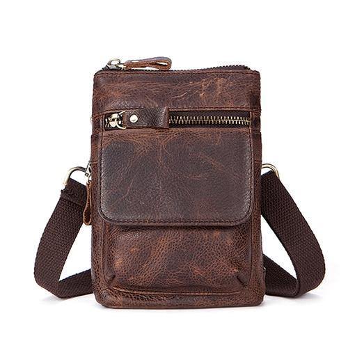 Planet Gates 8868BR1crazyredcoffe Men Bags Genuine Leather Waist Pack Small Crossbody Messenger Bag Men Shoulder Bags Belt Phone Pouch Bag Male Pouch 8868