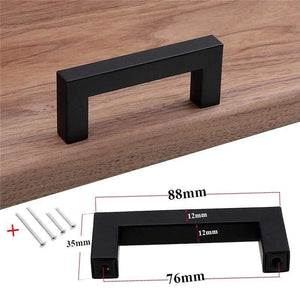 Modern Black Cabinet Handle Square Furniture Hardware Stainless Steel Kitchen Door Knobs Cupboard Wardrobe Drawer Pulls