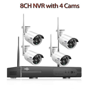 Planet Gates 8CH NVR with 4 Cams / None CCTV System 8ch HD Wireless NVR kit 3TB HDD Outdoor IR Night Vision IP Wifi Camera Security System Surveillance Hiseeu