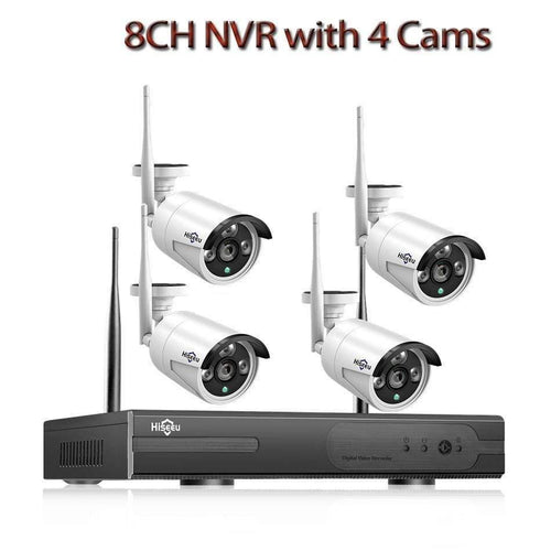 Planet Gates 8CH NVR with 4 Cams / None CCTV System 8ch HD Wireless NVR kit 3TB HDD Outdoor IR Night Vision IP Wifi Camera Security System Surveillance Hiseeu