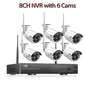 Planet Gates 8CH NVR with 6 Cams / None CCTV System 8ch HD Wireless NVR kit 3TB HDD Outdoor IR Night Vision IP Wifi Camera Security System Surveillance Hiseeu