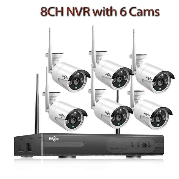 Planet Gates 8CH NVR with 6 Cams / None CCTV System 8ch HD Wireless NVR kit 3TB HDD Outdoor IR Night Vision IP Wifi Camera Security System Surveillance Hiseeu