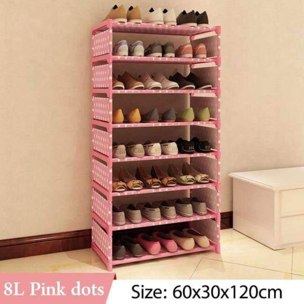 Planet Gates 8L Pink dots Simple Multi Layer Shoe rack Nonwovens Easy Assemble Storage Shelf Shoe cabinet fashion bookshelf Living Room Furniture