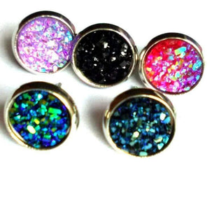 Planet Gates 8mm 12 Colors Stainless Steel Tiny Drusy Stud Earrings Round Cut Faux Druzy Earrings For Women 50 pairs/lot