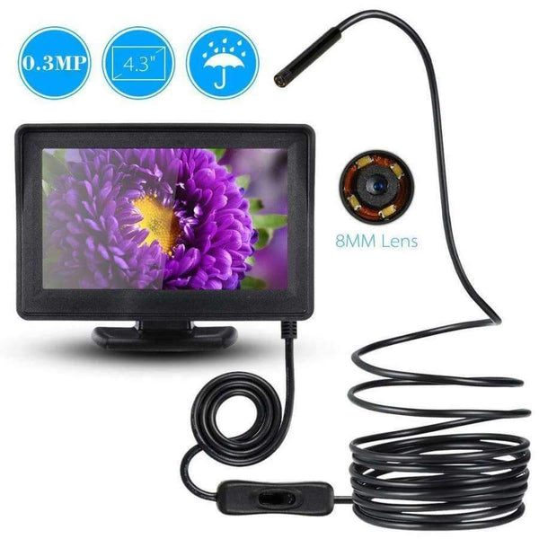 Planet Gates 8mm Endoscope Inspection Borescope Tube Snake Camera Video DVR 4.3" Monitor 4LEDS Night Vision Waterproof 1 Meter