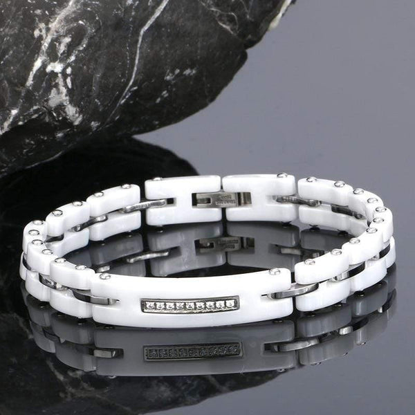 Planet Gates 8MM Width New Ceramic Bracelets With Bling Rhinestone Good Quality Black White Ceramic Women Bracelet With Watch Chain For Women