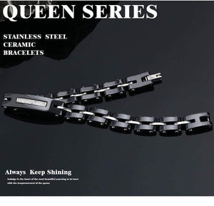 Planet Gates 8MM Width New Ceramic Bracelets With Bling Rhinestone Good Quality Black White Ceramic Women Bracelet With Watch Chain For Women