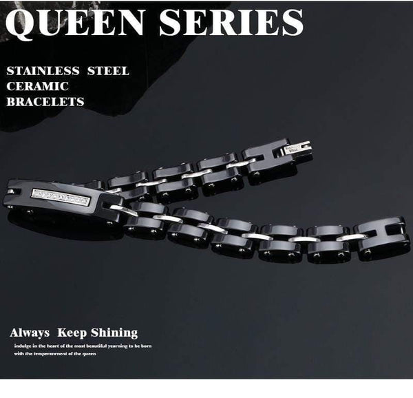 Planet Gates 8MM Width New Ceramic Bracelets With Bling Rhinestone Good Quality Black White Ceramic Women Bracelet With Watch Chain For Women