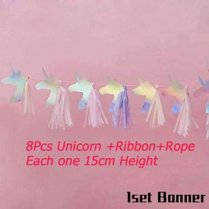 Planet Gates 8Pcs banner Unicorn Party Kits Unicornio Plate/Cup/Napkins Birthday Party Decoration Kids Tableware Sets Bunting Flags Party Supplies
