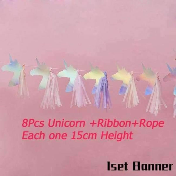 Planet Gates 8Pcs banner Unicorn Party Kits Unicornio Plate/Cup/Napkins Birthday Party Decoration Kids Tableware Sets Bunting Flags Party Supplies