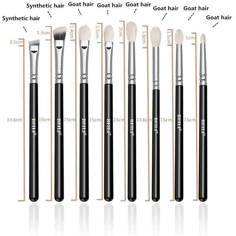 Planet Gates 8pcs Classic Black Pro tool Goat synthetic Hair Eye shadow Brow Blending smoky Makeup Brush Set