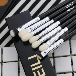 Planet Gates 8pcs Classic Black Pro tool Goat synthetic Hair Eye shadow Brow Blending smoky Makeup Brush Set