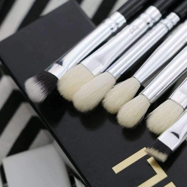 Planet Gates 8pcs Classic Black Pro tool Goat synthetic Hair Eye shadow Brow Blending smoky Makeup Brush Set