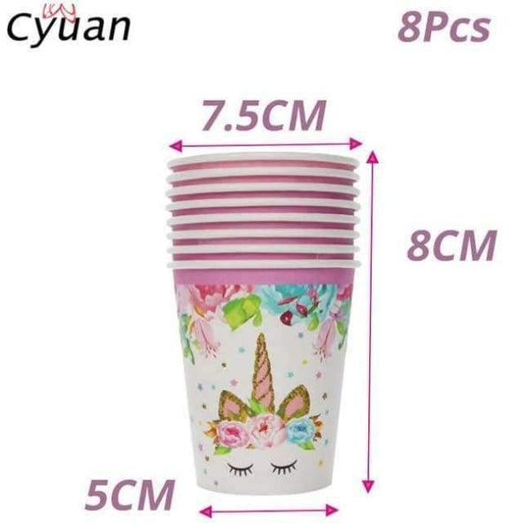 Planet Gates 8pcs cup Unicorn Party Disposable Tableware Set Kids Birthday Party Paper Cup Plate Hat 1st First Birthday Party Decor Supplies