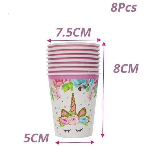 Planet Gates 8pcs Paper Cup 1pcs Unicorn Party Pink Tablecloths Kids Birthday Party Decorations Table Cover Baby Shower Unicornio Party Supplies