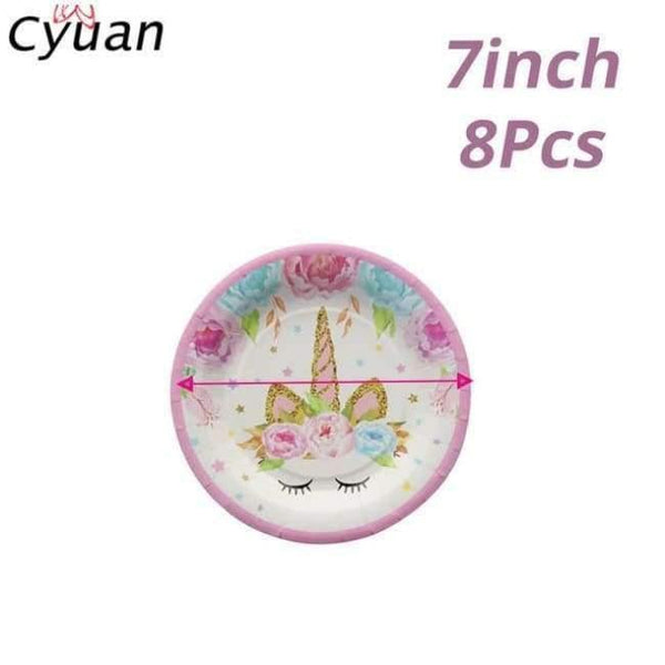 Planet Gates 8pcs plate 1 Unicorn Party Disposable Tableware Set Kids Birthday Party Paper Cup Plate Hat 1st First Birthday Party Decor Supplies
