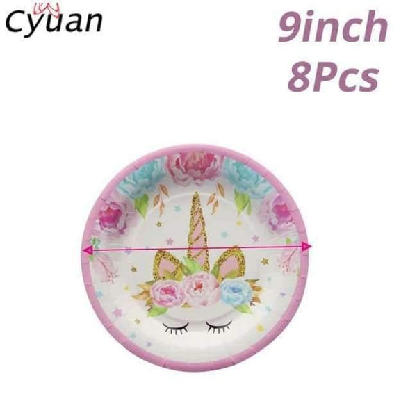 Planet Gates 8pcs plate Unicorn Party Disposable Tableware Set Kids Birthday Party Paper Cup Plate Hat 1st First Birthday Party Decor Supplies