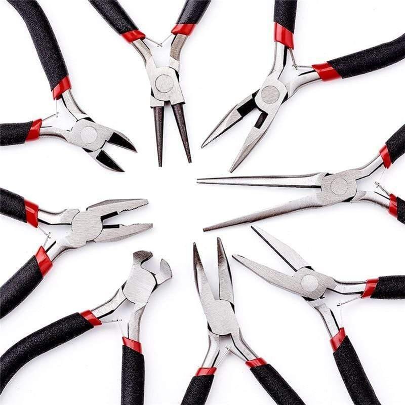 Planet Gates 8pcs/set Jewelry Pliers Tool Carbon Steel Black Pliers Sets For Beading DIY Making Hand Flat Nose Round Nose Pliers Wire Cutter