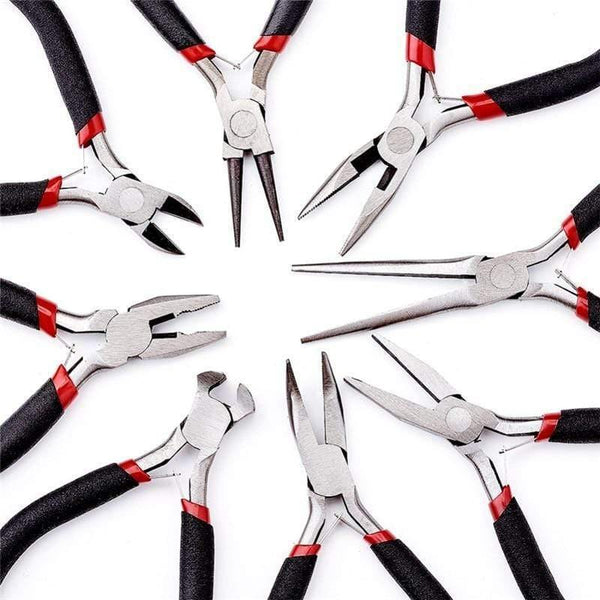 Planet Gates 8pcs/set Jewelry Pliers Tool Carbon Steel Black Pliers Sets For Beading DIY Making Hand Flat Nose Round Nose Pliers Wire Cutter