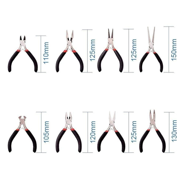 Planet Gates 8pcs/set Jewelry Pliers Tool Carbon Steel Black Pliers Sets For Beading DIY Making Hand Flat Nose Round Nose Pliers Wire Cutter
