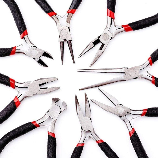 Planet Gates 8pcs/set Jewelry Pliers Tool Carbon Steel Black Pliers Sets For Beading DIY Making Hand Flat Nose Round Nose Pliers Wire Cutter