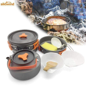 Planet Gates 8pcs/set Portable 2-3 Persons Cookware Bowl Pot Spoon for Outdoor Camping Hiking Backpacking Travel Tableware Picnic Accessories