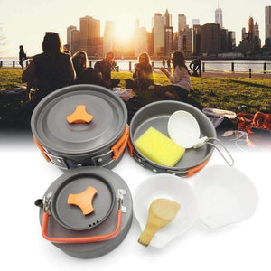 Planet Gates 8pcs/set Portable 2-3 Persons Cookware Bowl Pot Spoon for Outdoor Camping Hiking Backpacking Travel Tableware Picnic Accessories