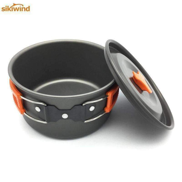 Planet Gates 8pcs/set Portable 2-3 Persons Cookware Bowl Pot Spoon for Outdoor Camping Hiking Backpacking Travel Tableware Picnic Accessories