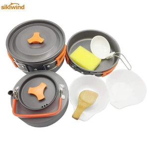 Planet Gates 8pcs/set Portable 2-3 Persons Cookware Bowl Pot Spoon for Outdoor Camping Hiking Backpacking Travel Tableware Picnic Accessories