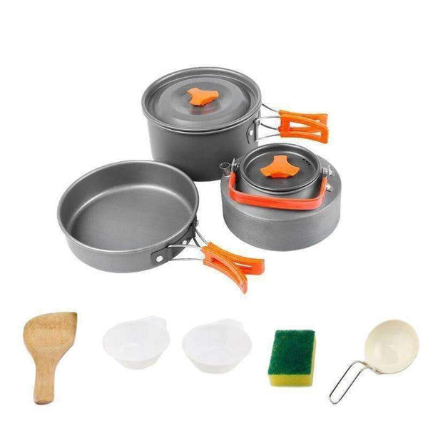 Planet Gates 8pcs/set Portable 2-3 Persons Cookware Bowl Pot Spoon for Outdoor Camping Hiking Backpacking Travel Tableware Picnic Accessories