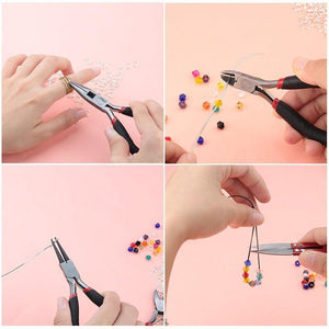 Planet Gates 8PCS Stainless Jewelry making Tools Set with Plier ,Round Nose Plier,Scissor tweezers Beading Tool Kit for bracelet necklace DIY
