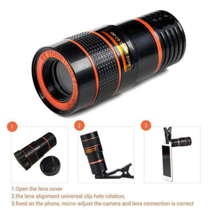 Planet Gates 8X Lens Universal Clip 8X 12X Zoom Cell Phone Telescope Lens Telephoto External Smartphone Camera Lens For iPhone Samsung Huawei