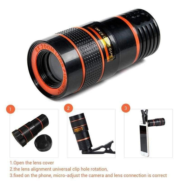 Planet Gates 8X Lens Universal Clip 8X 12X Zoom Cell Phone Telescope Lens Telephoto External Smartphone Camera Lens For iPhone Samsung Huawei