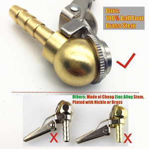 Planet Gates 8x28mm Hose Barb,Clip-On Ball Foot Air Chuck,Open (Flow Through) ,Brass Stem,Tire/Tyre Inflator Gauge Fitting,Tire Repair Tools