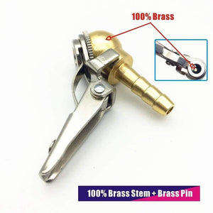 Planet Gates 8x28mm Hose Barb,Clip-On Ball Foot Air Chuck,Open (Flow Through) ,Brass Stem,Tire/Tyre Inflator Gauge Fitting,Tire Repair Tools