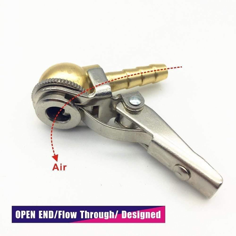 Planet Gates 8x28mm Hose Barb,Clip-On Ball Foot Air Chuck,Open (Flow Through) ,Brass Stem,Tire/Tyre Inflator Gauge Fitting,Tire Repair Tools