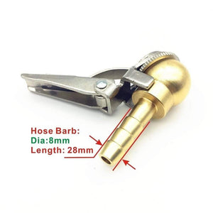 Planet Gates 8x28mm Hose Barb,Clip-On Ball Foot Air Chuck,Open (Flow Through) ,Brass Stem,Tire/Tyre Inflator Gauge Fitting,Tire Repair Tools