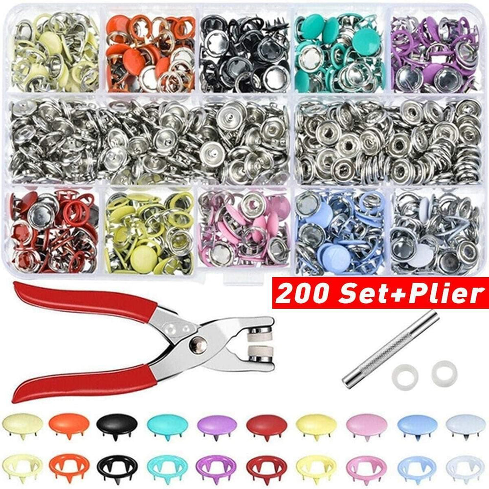 Planet Gates 9.5/10mm 100/200Sets Metal Clothes Sewing Buttons Prong Ring Press Studs Snap Fasteners + Clip Pliers Sewing accessories DIY