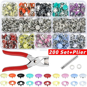 Planet Gates 9.5/10mm 100/200Sets Metal Clothes Sewing Buttons Prong Ring Press Studs Snap Fasteners + Clip Pliers Sewing accessories DIY