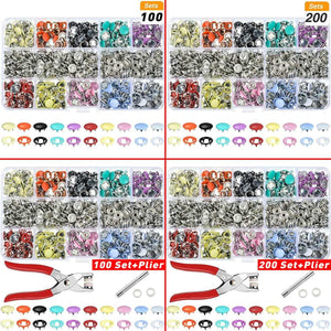 Planet Gates 9.5/10mm 100/200Sets Metal Clothes Sewing Buttons Prong Ring Press Studs Snap Fasteners + Clip Pliers Sewing accessories DIY