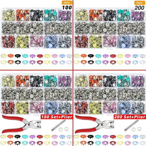 Planet Gates 9.5/10mm 100/200Sets Metal Clothes Sewing Buttons Prong Ring Press Studs Snap Fasteners + Clip Pliers Sewing accessories DIY