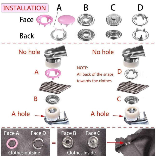 Planet Gates 9.5mm 100/150/200 Sets 10 Colors Metal Sewing Buttons Prong Ring Press Studs Snap Fasteners+Clip Pliers,Fasteners For Clothing