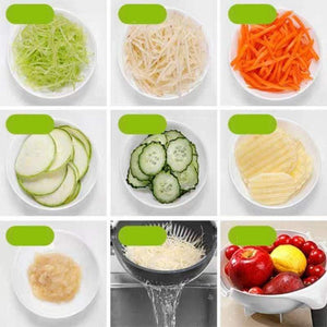 9 in 1 Mandoline Slicer Vegetable Cutter Drain Basket Manual Multifunctional Professional Grater Peeler Vegetable Kitchen Tool