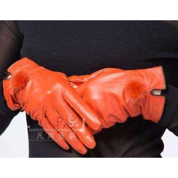 Planet Gates 9 / One Size 15 off Color genuine leather gloves female sheepskin gloves women's thin thermal mink hair ball 2017 new