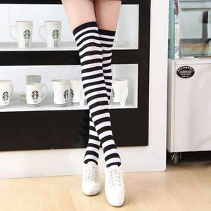 Long Knee Socks Striped Cotton Thigh High Ladys Over The Knee Stockings 2018 Thin Stripes High Tube Color Stripes Socks - 9 / One Size